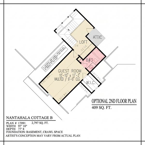 Floor Plan - Upper Floor for Craftsman House Plan #54-727 - 3 bed, 2.5 bath