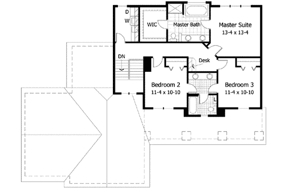 Floor Plan - Upper Floor for Craftsman House Plan #51-212 - 3 bed, 2.5 bath