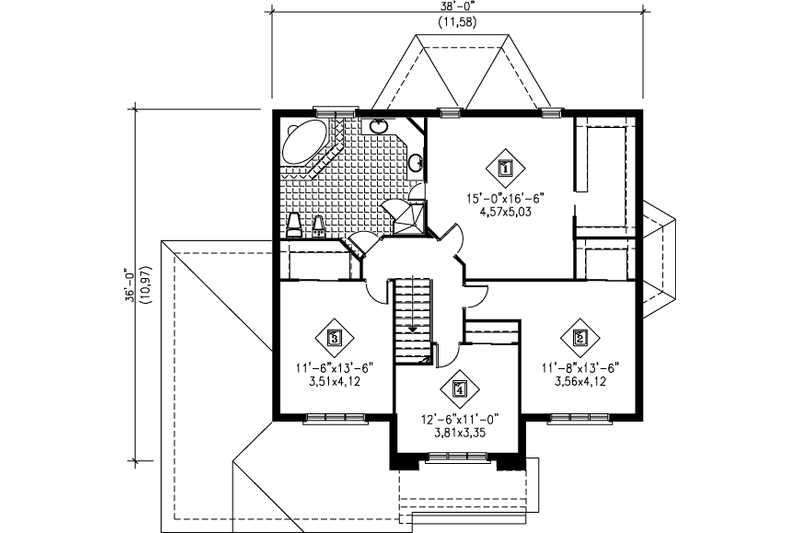 House Design - Floor Plan - Upper Floor for European House Plan #25-2015 - 4 bed, 1.5 bath