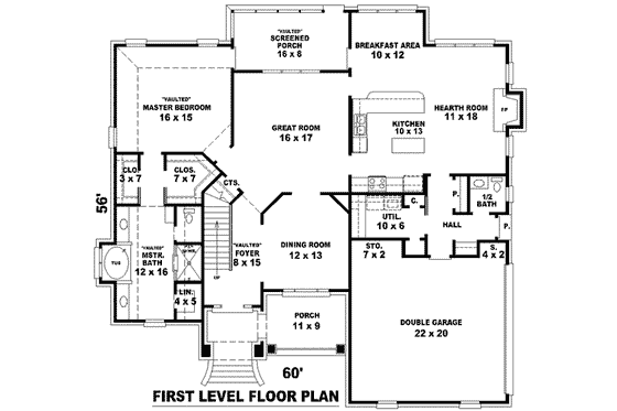 Floor Plan - Main Floor for European House Plan #81-1009 - 4 bed, 3.5 bath
