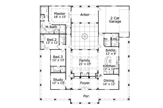 Floor Plan - Main Floor for Adobe / Southwestern House Plan #411-168 - 3 bed, 3.5 bath