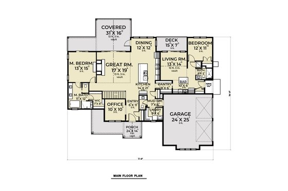 Floor Plan - Main Floor for Farmhouse House Plan #1070-116 - 4 bed, 3.5 bath
