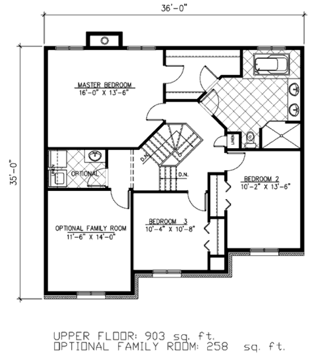 Floor Plan - Upper Floor for European House Plan #138-316 - 3 bed, 1.5 bath