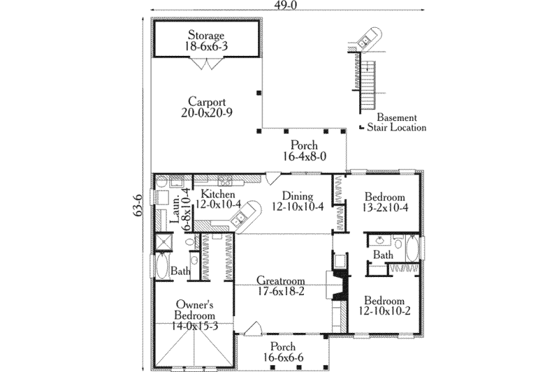 Home Plan - Floor Plan - Main Floor for Country House Plan #406-230 - 3 bed, 2 bath