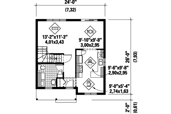 Floor Plan - Main Floor for Contemporary House Plan #25-4504 - 3 bed, 1.5 bath