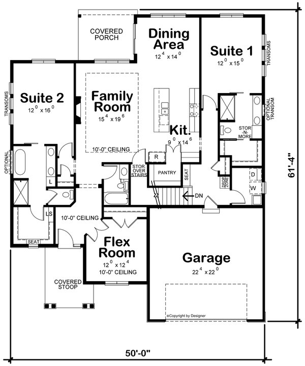 House Blueprint - Ranch Floor Plan - Main Floor Plan #20-2508