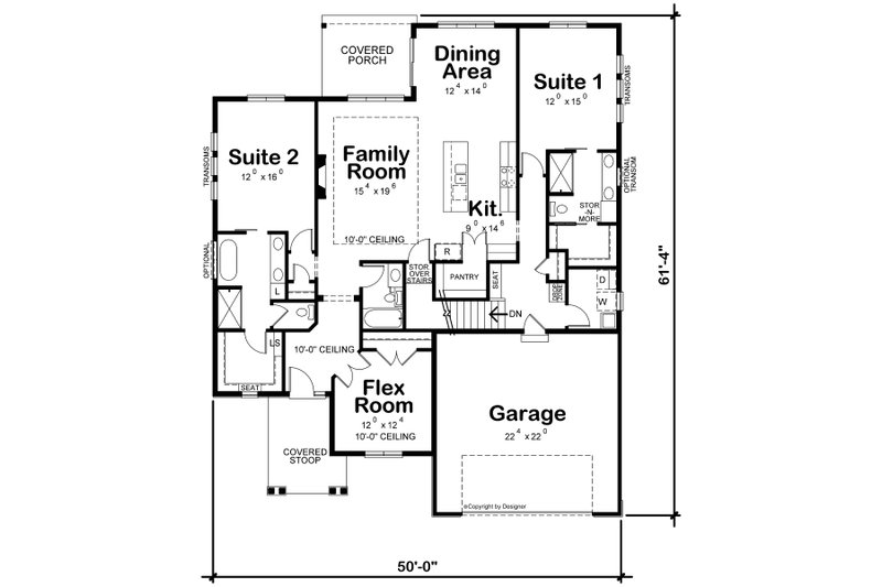 Ranch Style House Plan - 2 Beds 3 Baths 1986 Sq/Ft Plan #20-2508 ...