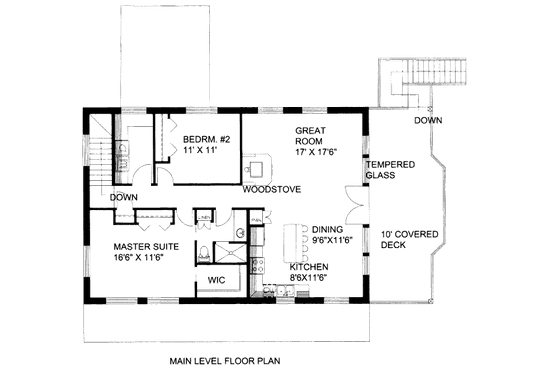 Floor Plan - Main Floor for Bungalow House Plan #117-608 - 2 bed, 1 bath