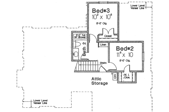 Floor Plan - Upper Floor for European House Plan #310-411 - 3 bed, 2.5 bath