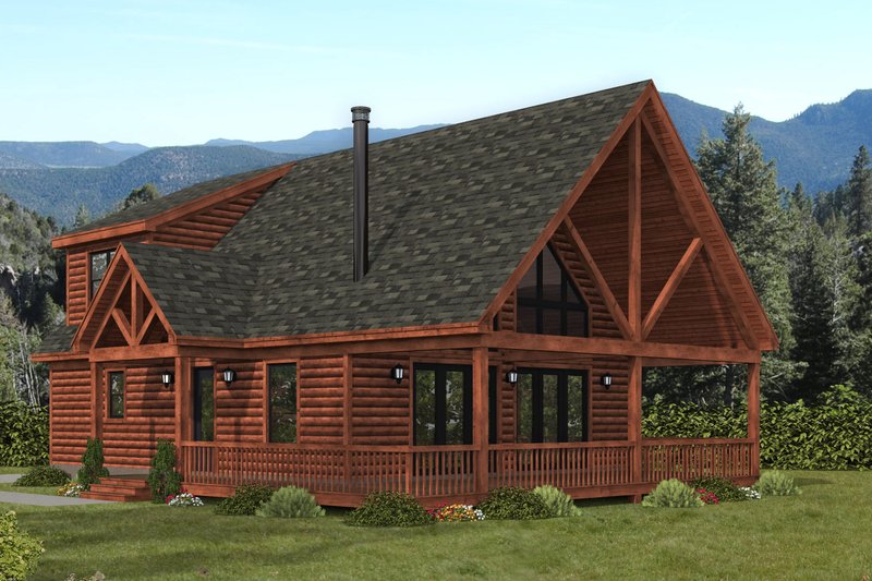 House Blueprint - Cabin Exterior - Front Elevation Plan #932-990