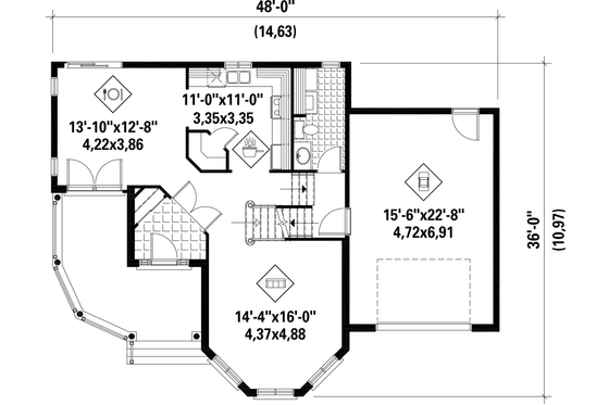 Floor Plan - Main Floor for Victorian House Plan #25-4694 - 3 bed, 1 bath