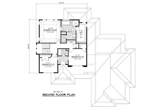 Floor Plan - Upper Floor for Prairie House Plan #51-283 - 3 bed, 2.5 bath
