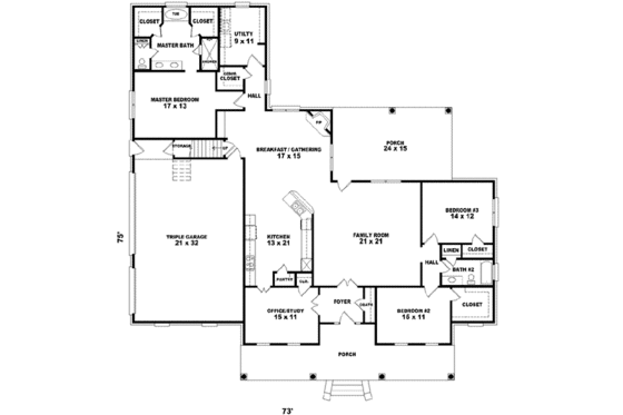 Floor Plan - Main Floor for Traditional House Plan #81-601 - 3 bed, 2 bath