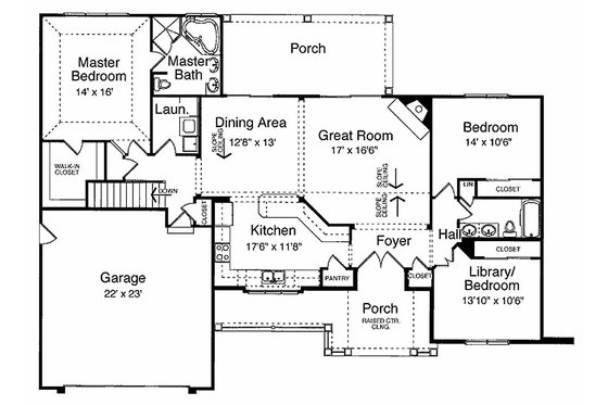 Floor Plan - Main Floor for Traditional House Plan #46-413 - 3 bed, 2 bath