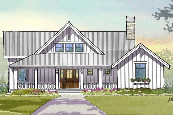 Exterior - Front Elevation for Farmhouse House Plan #901-110 - 3 bed, 3.5 bath