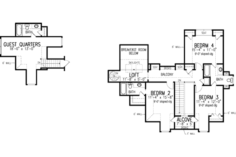 House Blueprint - Floor Plan - Upper Floor for Southern House Plan #410-195 - 5 bed, 4.5 bath