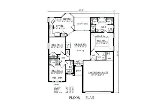 Floor Plan - Main Floor for Traditional House Plan #42-105 - 3 bed, 2 bath