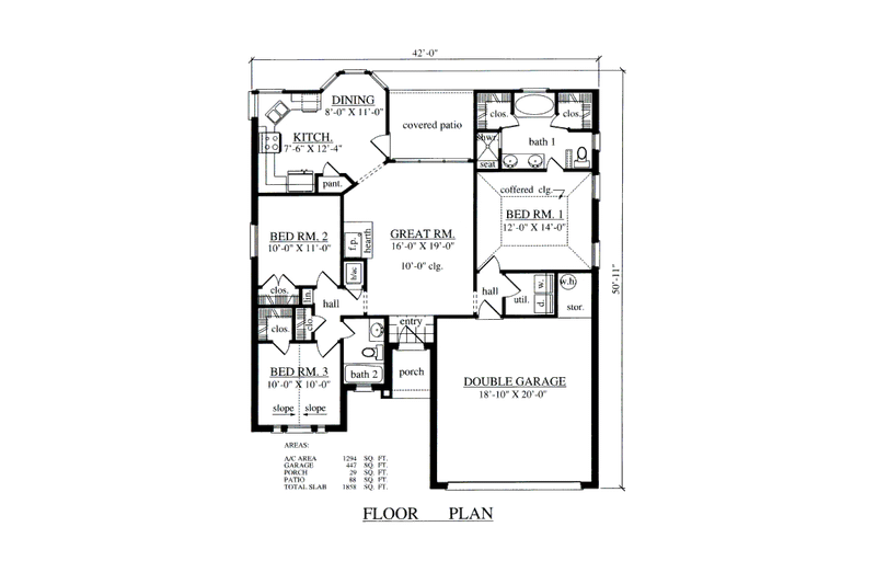 House Design - Floor Plan - Main Floor for Traditional House Plan #42-105 - 3 bed, 2 bath