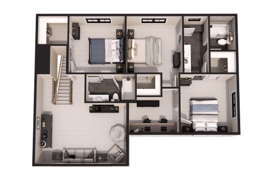 Floor Plan - Upper Floor 1 for Bungalow House Plan #51-1384 - 4 bed, 3.5 bath