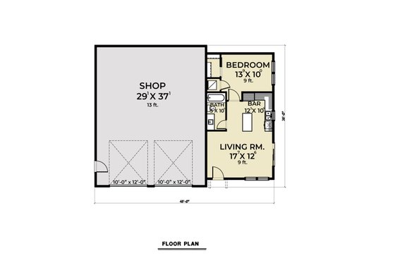 Floor Plan - Main Floor for Barndominium House Plan #1070-241 - 1 bed, 1 bath