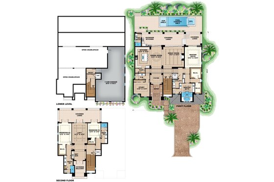 Floor Plan - Main Floor for Beach House Plan #27-569 - 3 bed, 3.5 bath