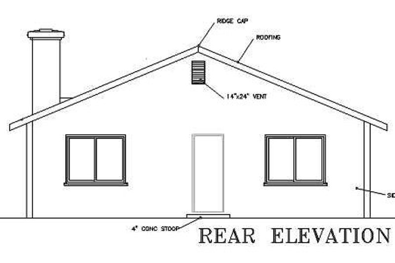 House Blueprint - Exterior - Rear Elevation for Ranch House Plan #1-163 - 2 bed, 1 bath