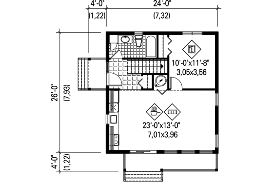 Floor Plan - Main Floor for Contemporary House Plan #25-4384 - 1 bed, 1 bath