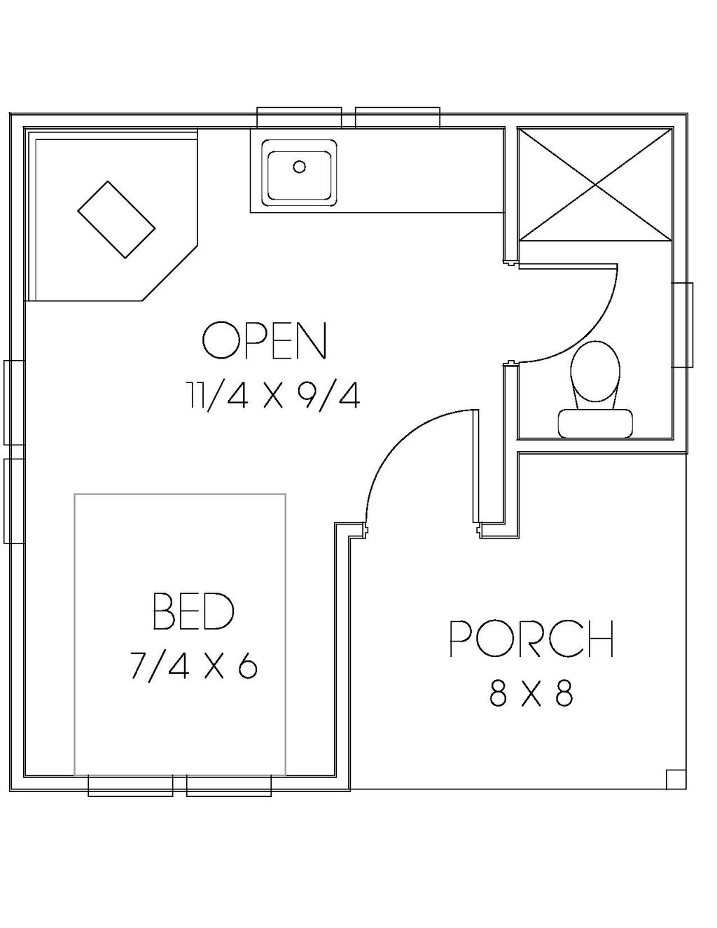 Bungalow Style House Plan 1 Beds 1 Baths 200 Sq Ft Plan 