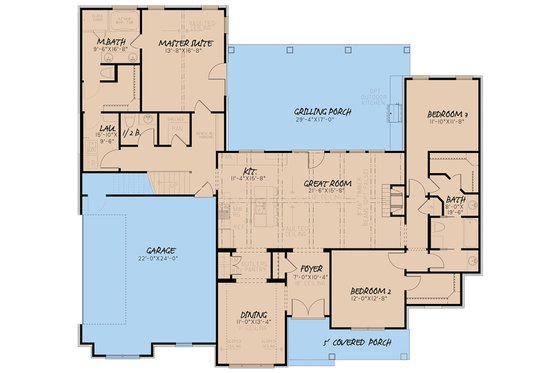 Floor Plan - Main Floor for Farmhouse House Plan #923-151 - 3 bed, 2.5 bath