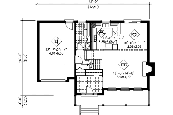 Floor Plan - Main Floor for European House Plan #25-4163 - 3 bed, 1.5 bath
