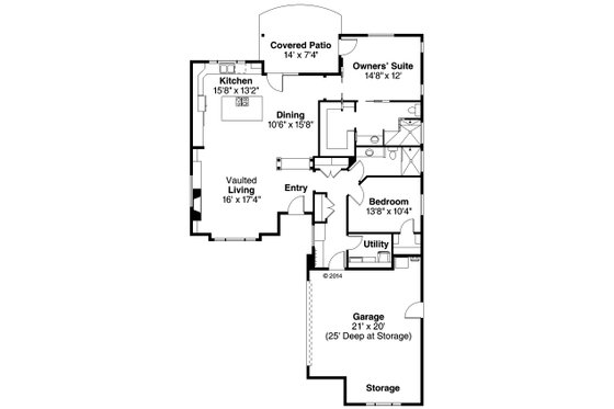 Ranch style country house plan, main level floor plan