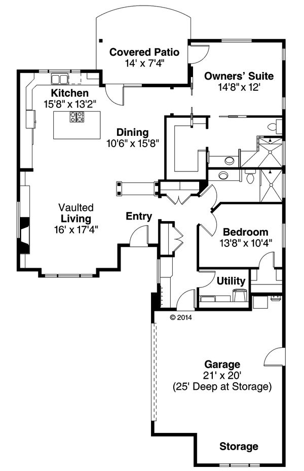 House Design - Ranch style country house plan, main level floor plan