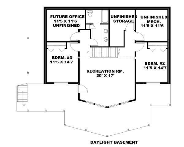 House Blueprint - Floor Plan - Lower Floor for Craftsman House Plan #117-1109 - 3 bed, 2.5 bath