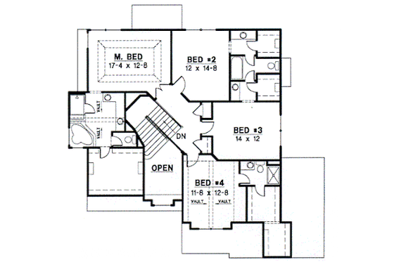 Floor Plan - Upper Floor for Traditional House Plan #67-545 - 4 bed, 3.5 bath