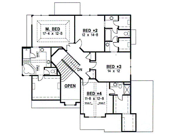 Traditional Floor Plan - Upper Floor Plan #67-545