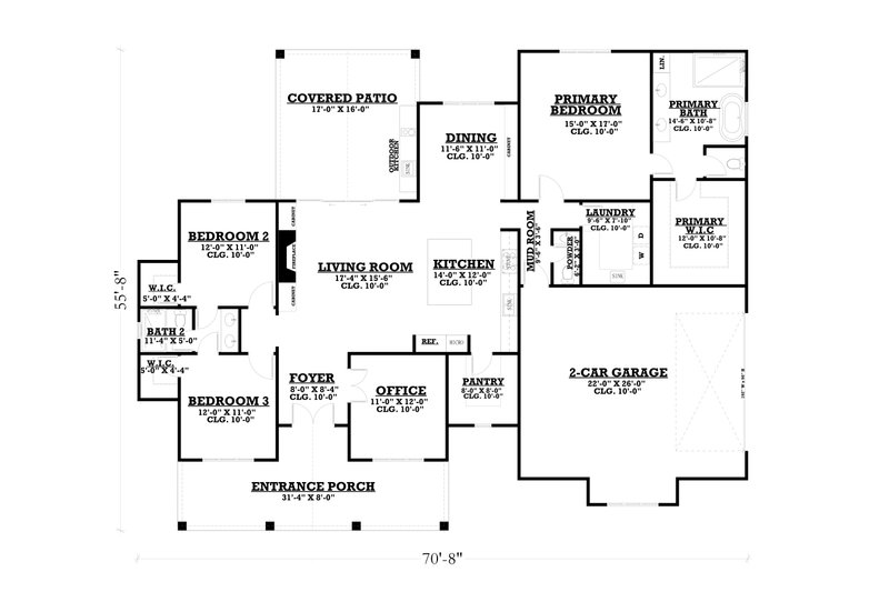 Architectural House Design - Floor Plan - Main Floor for Farmhouse House Plan #1112-13 - 3 bed, 2.5 bath
