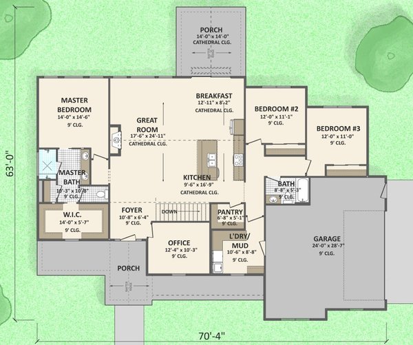 House Blueprint - Floor Plan - Main Floor for Country House Plan #1089-34 - 3 bed, 2 bath