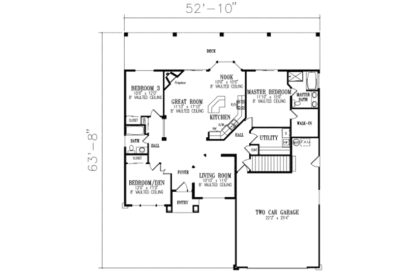 Home Plan - Floor Plan - Main Floor for Mediterranean House Plan #1-327 - 3 bed, 2 bath