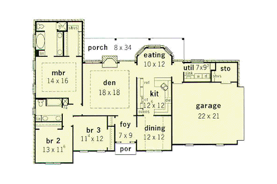 Floor Plan - Main Floor for European House Plan #16-147 - 3 bed, 2 bath
