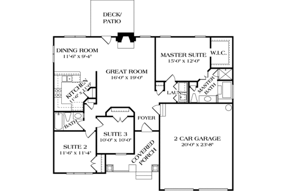 Floor Plan - Main Floor for Craftsman House Plan #453-64 - 3 bed, 2 bath