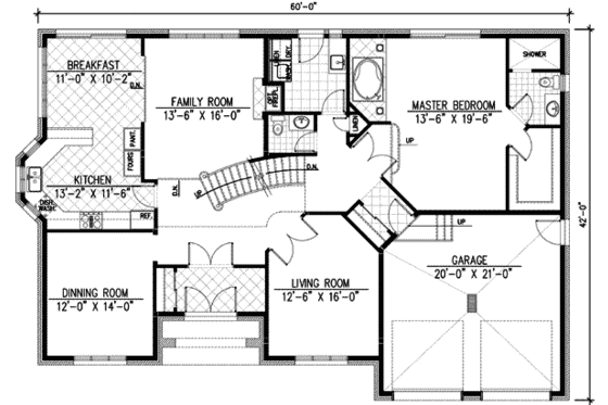 Floor Plan - Main Floor for European House Plan #138-123 - 4 bed, 2.5 bath