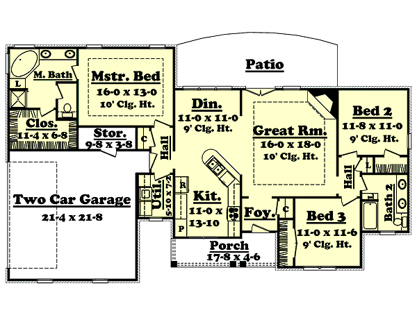 Traditional Style House Plan - 3 Beds 2 Baths 1600 Sq/Ft Plan #430-16