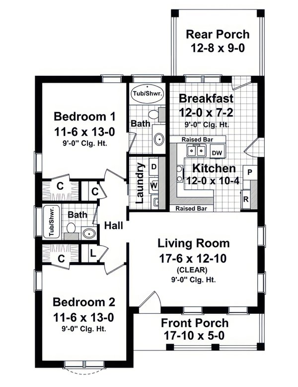 Home Plan - Floor Plan - Main Floor for Cottage House Plan #21-674 - 2 bed, 2 bath