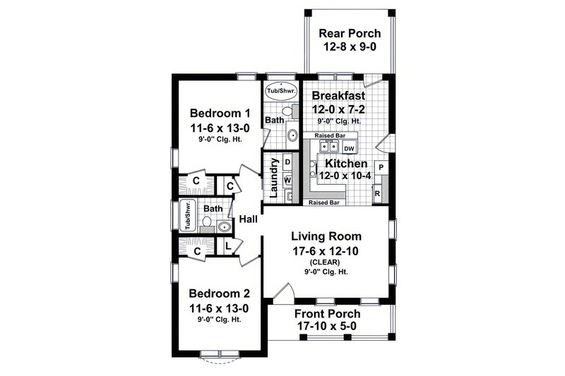 Home Plan - Floor Plan - Main Floor for Cottage House Plan #21-674 - 2 bed, 2 bath