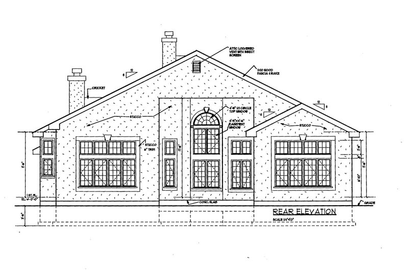 Home Plan - Exterior - Rear Elevation for European House Plan #3-250 - 4 bed, 3 bath
