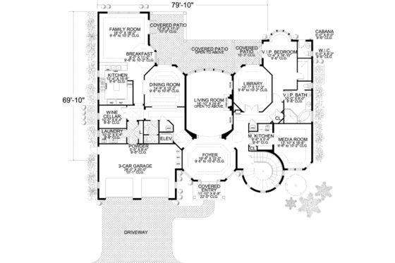 Floor Plan - Main Floor for Mediterranean House Plan #420-194 - 4 bed, 5.5 bath