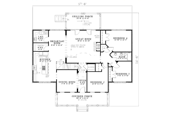 Floor Plan - Main Floor for Farmhouse House Plan #17-2341 - 4 bed, 2 bath