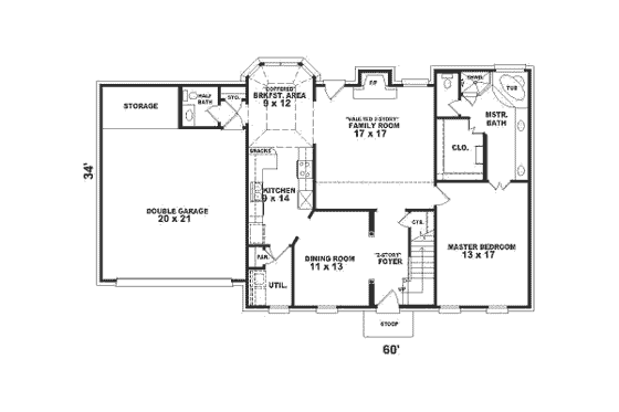 Floor Plan - Main Floor for Colonial House Plan #81-206 - 4 bed, 2.5 bath