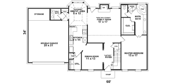 Floor Plan - Main Floor for Colonial House Plan #81-206 - 4 bed, 2.5 bath