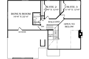 Floor Plan - Upper Floor for European House Plan #453-70 - 3 bed, 2 bath